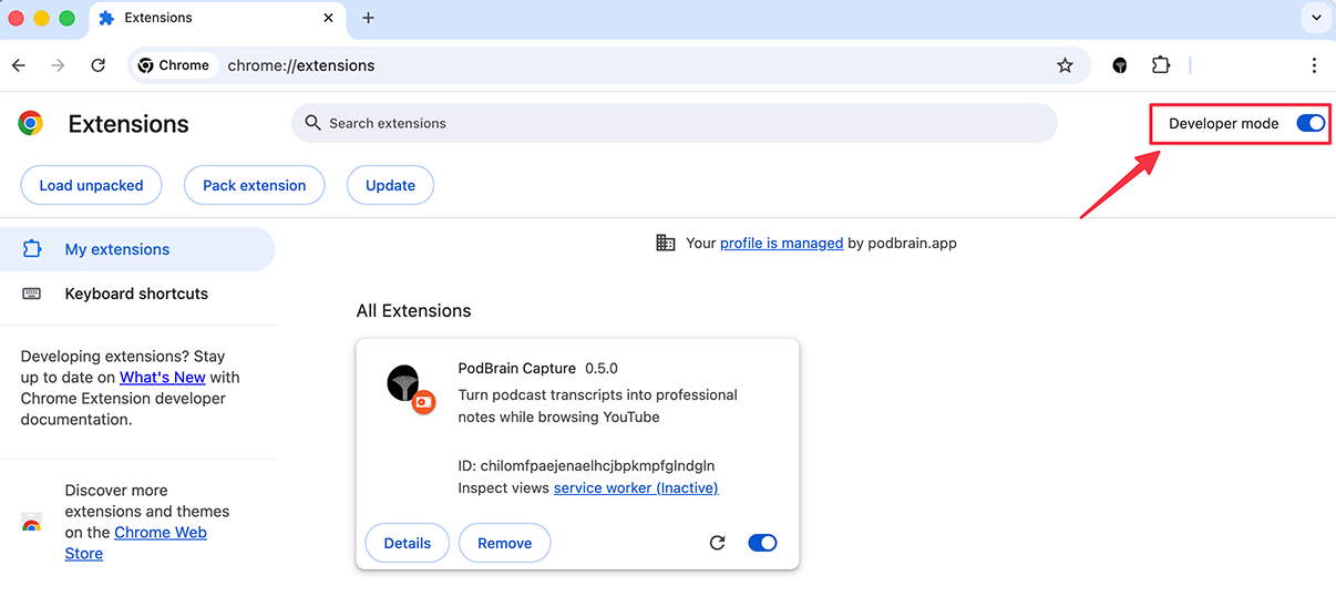 Enable Developer mode in Chrome